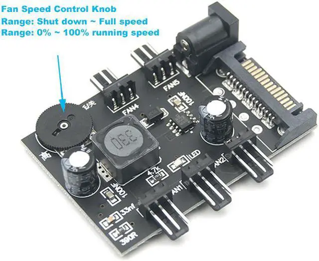 Alt view image 3 of 6 - 5 Channel Computer PC Case CPU Cooler 3pin cooling fan speed temperature controller, 5 Way 3 pin Fan Hub Power Supply Splitter by SATA 15 pin