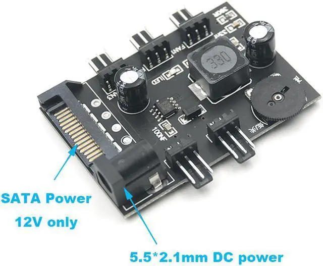 Alt view image 5 of 6 - 5 Channel Computer PC Case CPU Cooler 3pin cooling fan speed temperature controller, 5 Way 3 pin Fan Hub Power Supply Splitter by SATA 15 pin