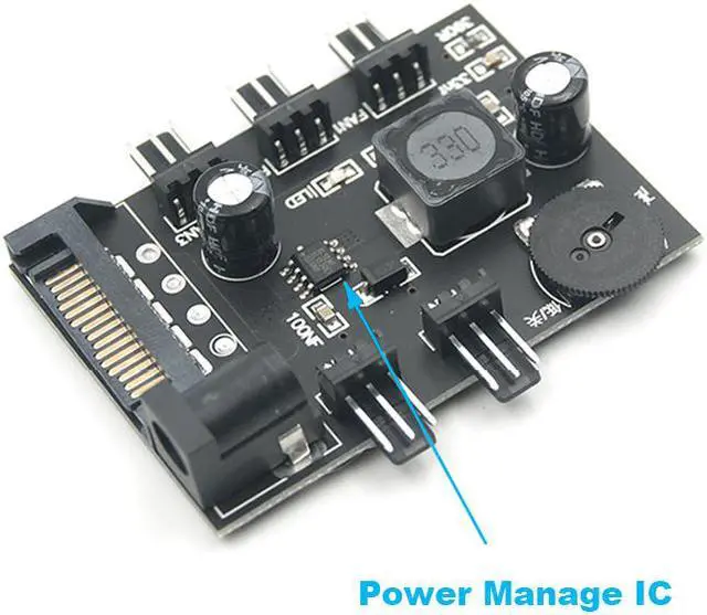 Alt view image 4 of 6 - 5 Channel Computer PC Case CPU Cooler 3pin cooling fan speed temperature controller, 5 Way 3 pin Fan Hub Power Supply Splitter by SATA 15 pin