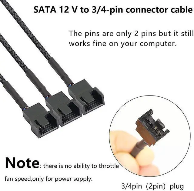 Alt view image 6 of 7 - EN-Labs SATA to 3 Pin 4 Pin Fan Sleeved Power Splitter Cable Adapter,15Pin SATA to 3 x TX3 / TX4 (PWM) 12V PC Case Fan Cooler Y Splitter Power Extension Cord - 10 Inch,Black