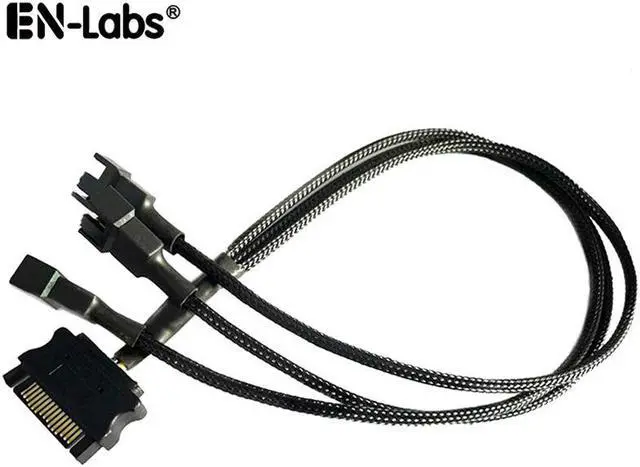 Main image of EN-Labs SATA to 3 Pin 4 Pin Fan Sleeved Power Splitter Cable Adapter,15Pin SATA to 3 x TX3 / TX4 (PWM) 12V PC Case Fan Cooler Y Splitter Power Extension Cord - 10 Inch,Black