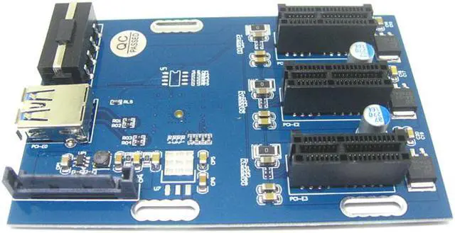 Alt view image 5 of 7 - PCIe x1 to 3 x1 Slot PCI-e Express Switch Multiplier Hub GPU Riser Card Adapter w/USB 3.0 Cable,PCIe 1x to 3 Ports Splitter Power by SATA & Molex for Video Card Mining