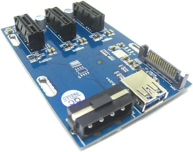 Alt view image 4 of 7 - PCIe x1 to 3 x1 Slot PCI-e Express Switch Multiplier Hub GPU Riser Card Adapter w/USB 3.0 Cable,PCIe 1x to 3 Ports Splitter Power by SATA & Molex for Video Card Mining