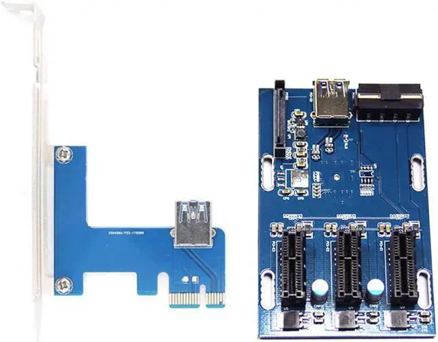Alt view image 3 of 7 - PCIe x1 to 3 x1 Slot PCI-e Express Switch Multiplier Hub GPU Riser Card Adapter w/USB 3.0 Cable,PCIe 1x to 3 Ports Splitter Power by SATA & Molex for Video Card Mining