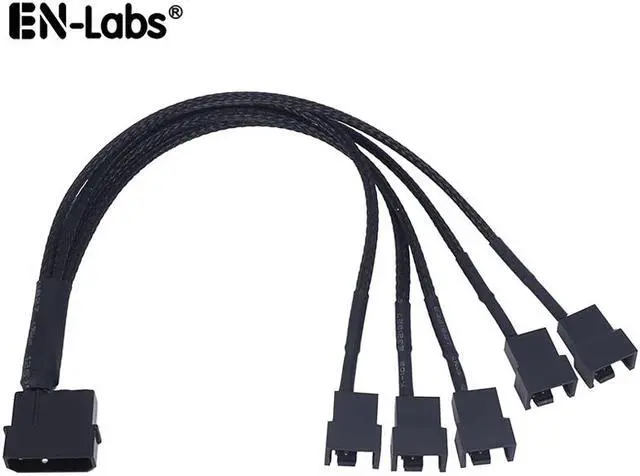 Main image of EN-Labs Molex to 3 Pin 4 Pin Fan Sleeved Power Splitter Cable Adapter,Molex to 5 x TX3 / TX4 (PWM) 12V PC Case Fan Cooler Y Splitter Power Extension Cord - 10 Inch,Black