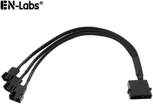 Main image of EN-Labs Molex to 3 Pin 4 Pin Fan Sleeved Power Splitter Cable Adapter,Molex LP4 to 3 x TX3 / TX4 (PWM) 12V PC Case Fan Cooler Y Splitter Power Extension Cord - 10 Inch,Black