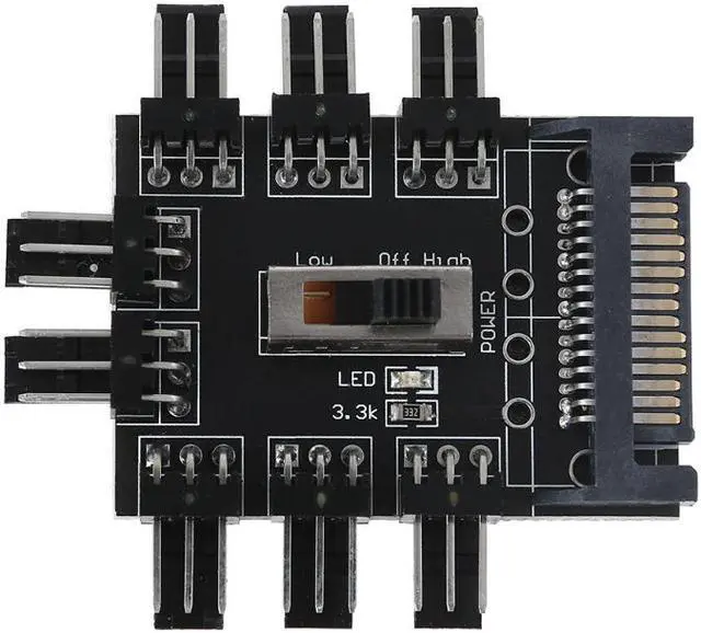 Alt view image 3 of 5 - EN-Labs PC Fan Speed Controller - 8 Way Cooling Fan Hub w/ 7/12V Voltage Switch - 1 to 8 Multi Way Splitter for 3-Pin / 4 Pin Case Fan - PCB Adapter - Power by SATA