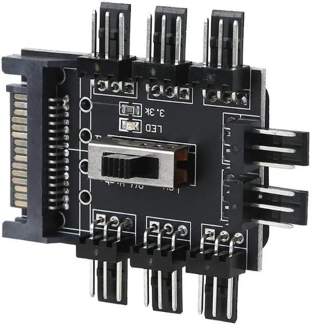 Alt view image 4 of 5 - EN-Labs PC Fan Speed Controller - 8 Way Cooling Fan Hub w/ 7/12V Voltage Switch - 1 to 8 Multi Way Splitter for 3-Pin / 4 Pin Case Fan - PCB Adapter - Power by SATA
