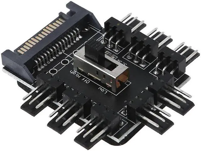 Alt view image 2 of 5 - EN-Labs PC Fan Speed Controller - 8 Way Cooling Fan Hub w/ 7/12V Voltage Switch - 1 to 8 Multi Way Splitter for 3-Pin / 4 Pin Case Fan - PCB Adapter - Power by SATA