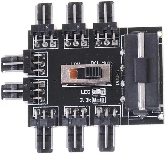 Alt view image 4 of 5 - EN-Labs PC Fan Speed Controller - 8 Way Cooling Fan Hub w/ 7/12V Voltage Switch - 1 to 8 Multi Way Splitter for 3-Pin / 4 Pin Case Fan - PCB Adapter - Power by Molex