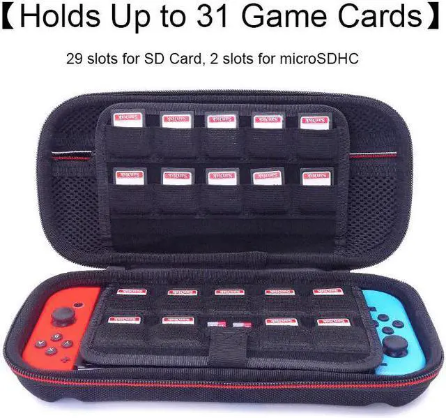 Alt view image 3 of 6 - Carrying Case for Nintendo Switch Console and Accessories, Hard Travel Storage Protective Case with Handle Strap for NS Lite and Switch OLED - 31 Game Card Slots, Black