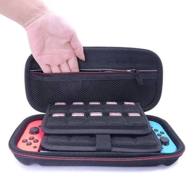 Alt view image 6 of 6 - Carrying Case for Nintendo Switch Console and Accessories, Hard Travel Storage Protective Case with Handle Strap for NS Lite and Switch OLED - 31 Game Card Slots, Black