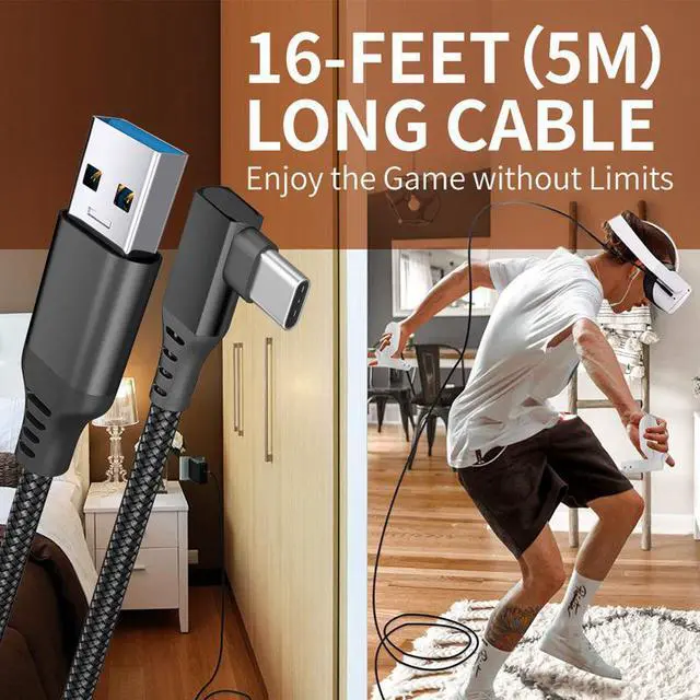 Alt view image 6 of 6 - VR Link Cable Compatible for Oculus Quest 2,USB 3.0 to Type C 5Gbps Data Transfer & 3A Safe Charging Cable for Meta Quest 2 VR Headset, Gaming PC, Steam VR - 16FT,Sleeved Black