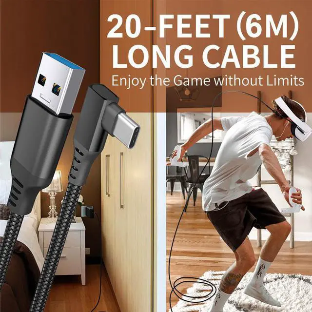 Alt view image 6 of 6 - VR Link Cable Compatible for Oculus Quest 2,USB 3.0 to Type C 5Gbps Data Transfer & 3A Safe Charging Cable for Meta Quest 2 VR Headset, Gaming PC, Steam VR - 20FT,Sleeved Black