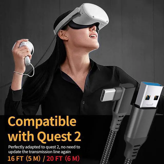 Alt view image 5 of 6 - VR Link Cable Compatible for Oculus Quest 2,USB 3.0 to Type C 5Gbps Data Transfer & 3A Safe Charging Cable for Meta Quest 2 VR Headset, Gaming PC, Steam VR - 20FT,Sleeved Black