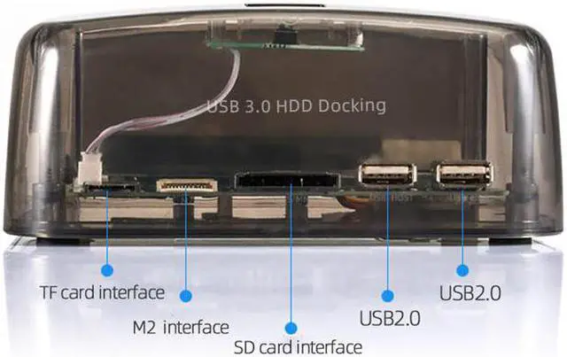 Alt view image 4 of 7 - USB 3.0 Hard Drive Docking Station,OTB Function SATA IDE to USB 5Gbps Enclosure For 2.5 3.5 Inch 8TB SSD HDD Case w/SD/M2/TF Card Reader,2 Ports USB 2.0 Hub -Transparent Black