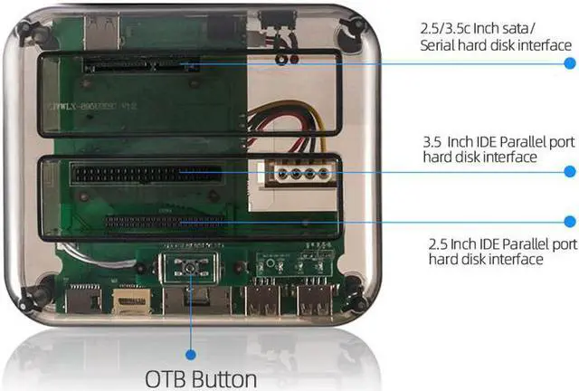 Alt view image 3 of 7 - USB 3.0 Hard Drive Docking Station,OTB Function SATA IDE to USB 5Gbps Enclosure For 2.5 3.5 Inch 8TB SSD HDD Case w/SD/M2/TF Card Reader,2 Ports USB 2.0 Hub -Transparent Black