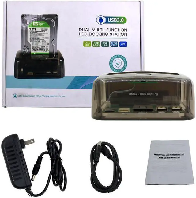 Alt view image 7 of 7 - USB 3.0 Hard Drive Docking Station,OTB Function SATA IDE to USB 5Gbps Enclosure For 2.5 3.5 Inch 8TB SSD HDD Case w/SD/M2/TF Card Reader,2 Ports USB 2.0 Hub -Transparent Black