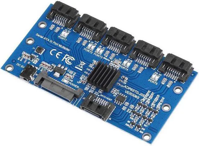 Alt view image 4 of 6 - SATA 3.0 5 Ports Hard Drive Hub Expansion Card Splitter,SATAIII 6Gbps Riser Card w/SATA & DC 5V Power for Win7 Win8 Win XP, etc,Requires Motherboard SATA Port Multiplier Supporting