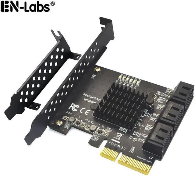 Main image of EN-Labs PCIe 4x to SATA Card 6 Ports, 6 Gbps SATA 3.0 PCI-e Card,PCI Express to SATA Controller Expansion Card, SATAIII Non-Raid,with Full Profile & Low Profile Bracket (ASMedia ASM1166 Chipset)