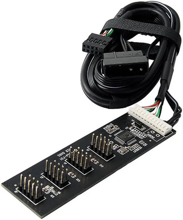 Alt view image 2 of 6 - USB 9 Pin Motherboard Header Hub 4 Ports Splitter Adapter, USB 2.0 9Pin Header 1 to 4 Extension Converter Card - Molex Power,USB 9-Pin Internal Cable,1.64FT