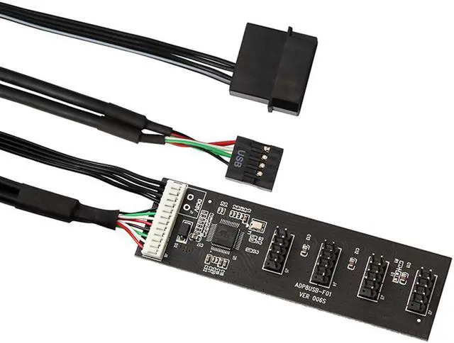 Alt view image 5 of 6 - USB 9 Pin Motherboard Header Hub 4 Ports Splitter Adapter, USB 2.0 9Pin Header 1 to 4 Extension Converter Card - Molex Power,USB 9-Pin Internal Cable,1.64FT