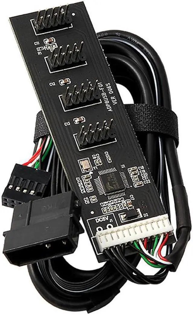 Alt view image 4 of 6 - USB 9 Pin Motherboard Header Hub 4 Ports Splitter Adapter, USB 2.0 9Pin Header 1 to 4 Extension Converter Card - Molex Power,USB 9-Pin Internal Cable,1.64FT