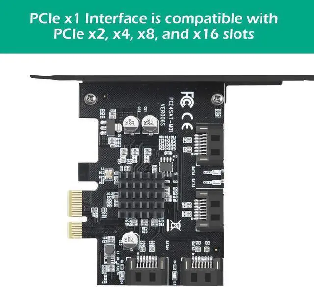 Alt view image 6 of 6 - 4 Port SATA 3.0 PCIe 3.0 X1 Controller Card,SATAIII 6GbpsPCI Express Expansion Card, Support SSD/HDD as System Boot Disk,Marvell 88SE9215,Non-Raid,Black
