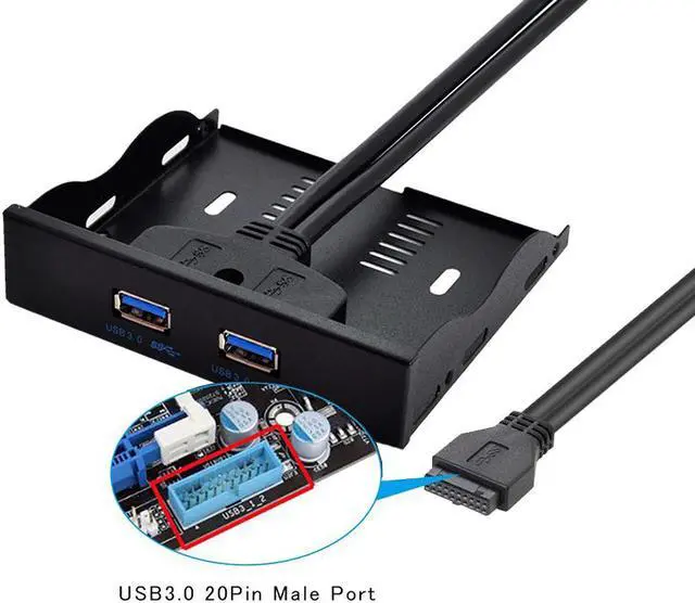 Alt view image 6 of 6 - 3.5" Internal Floppy Bay Front Panel Motherboard Mainboard USB 3.0 20Pin Header to 2 Port USB 3.0 Female Hub Adapter Bracket w/ 60cm Cable