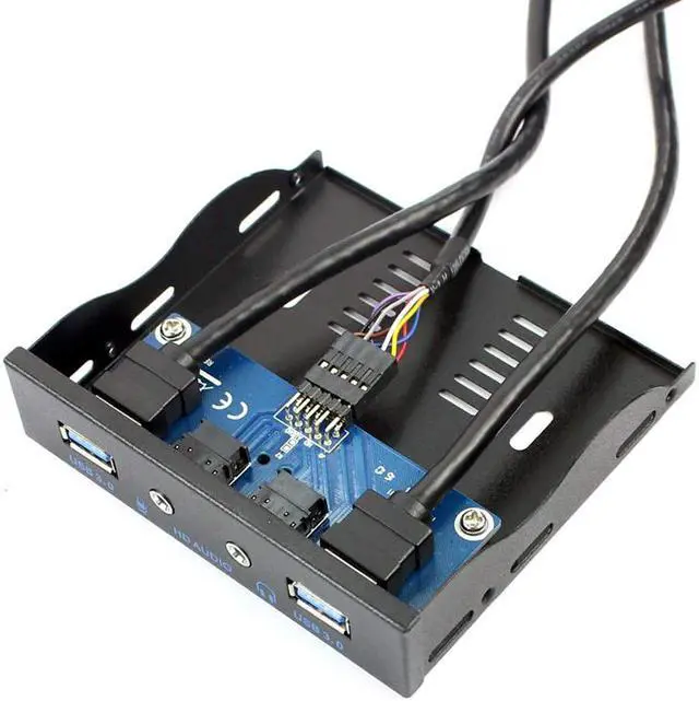 Alt view image 4 of 7 - 3.5" Internal Floppy Bay Front Panel Motherboard Mainboard USB 3.0 20Pin Header to 2 Port USB 3.0 Female Hub Adapter Bracket w/ HD Audio Mic Connector
