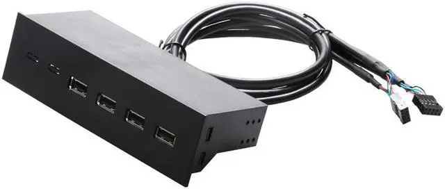 Alt view image 5 of 5 - EnLabs FP525U24PL PC computer 5.25 inch 4 Ports USB 2.0 front panel USB Port Hub Splitter 60CM Dual 2 x USB 2.0 Type A Female to 9pin Cables -Black Plastic