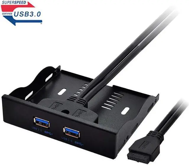 Alt view image 2 of 6 - 3.5" Internal Floppy Bay Front Panel Motherboard Mainboard USB 3.0 20Pin Header to 2 Port USB 3.0 Female Hub Adapter Bracket w/ 60cm Cable