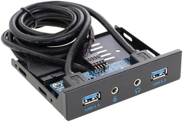 Alt view image 3 of 7 - 3.5" Internal Floppy Bay Front Panel Motherboard Mainboard USB 3.0 20Pin Header to 2 Port USB 3.0 Female Hub Adapter Bracket w/ HD Audio Mic Connector