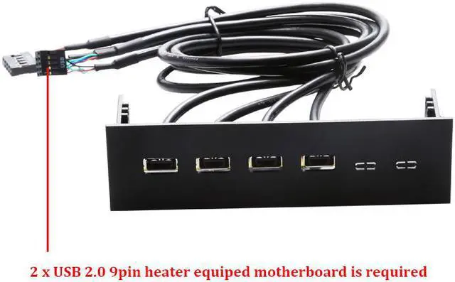Alt view image 3 of 5 - EnLabs FP525U24PL PC computer 5.25 inch 4 Ports USB 2.0 front panel USB Port Hub Splitter 60CM Dual 2 x USB 2.0 Type A Female to 9pin Cables -Black Plastic