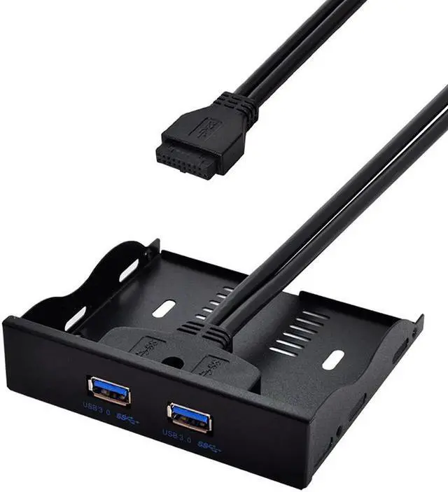 Alt view image 3 of 6 - 3.5" Internal Floppy Bay Front Panel Motherboard Mainboard USB 3.0 20Pin Header to 2 Port USB 3.0 Female Hub Adapter Bracket w/ 60cm Cable