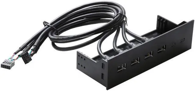 Alt view image 4 of 5 - EnLabs FP525U24PL PC computer 5.25 inch 4 Ports USB 2.0 front panel USB Port Hub Splitter 60CM Dual 2 x USB 2.0 Type A Female to 9pin Cables -Black Plastic