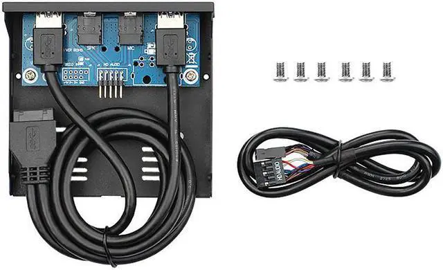 Alt view image 7 of 7 - 3.5" Internal Floppy Bay Front Panel Motherboard Mainboard USB 3.0 20Pin Header to 2 Port USB 3.0 Female Hub Adapter Bracket w/ HD Audio Mic Connector