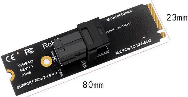 Alt view image 4 of 5 - EN-Labs M.2 NVMe M-Key to SFF-8643 Adapter Expansion Card, MiniSAS to NVMe PCIe 4.0 Card for U.2 (SFF-8639) NVMe SSD - Support Intel 750 SSD