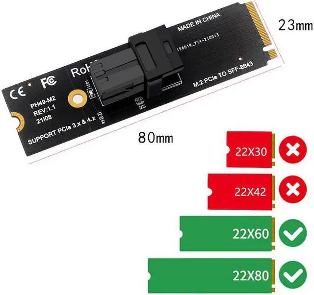 Alt view image 5 of 7 - EN-Labs U.2 to M.2 NVMe M-Key NVMe Adapter,M2 to Mini SAS SFF-8643 Expansion Card w/ SFF8643 to SFF-8639 PCIe SSD Adapter Cable for Mainboard Intel SSD 750 p3600 p3700 - 1.64FT