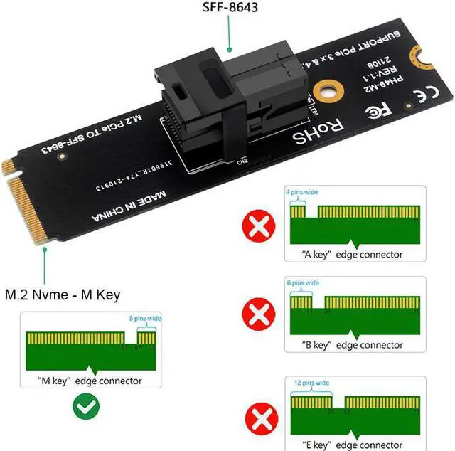 Alt view image 6 of 7 - EN-Labs U.2 to M.2 NVMe M-Key NVMe Adapter,M2 to Mini SAS SFF-8643 Expansion Card w/ SFF8643 to SFF-8639 PCIe SSD Adapter Cable for Mainboard Intel SSD 750 p3600 p3700 - 1.64FT