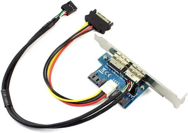 Alt view image 2 of 7 - Desktop 2 Ports SATA to Power eSATA eSATAp 9Pin to USB 2.0 Converter Power by SATA 15pin w/full Profile Bracket Expansion Card