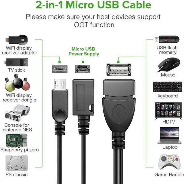 Alt view image 6 of 6 - USB OTG Adapter,2-in-1 Micro USB to Type A Female OTG Cord w/ External Micor-B Power Charging Port Y Splitter for Fire Stick,Android,2.5" SSD - 8 Inches,2 Pack