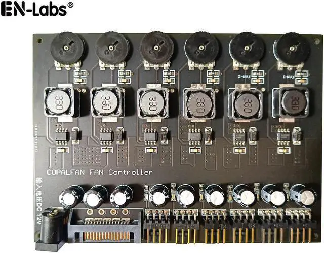 Main image of EnLabs TX3CO6S 6 Channel 3 pin 4 pin Computer CPU Cooler Case Fan Speed Controller w/ rubber backed Tap for PC Case Internal & Mining Cooling Installation - Power by SATA 15pin