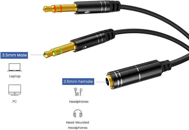 Alt view image 5 of 5 - 3.5mm Headphone Stereo Audio Mic Y Splitter,Dual 3.5 mm  Plug (Audio + Microphone) to 4 Pole Comob Jack Aux Adapter for 4 pin 3.5mm Plug Smartphone Earphone