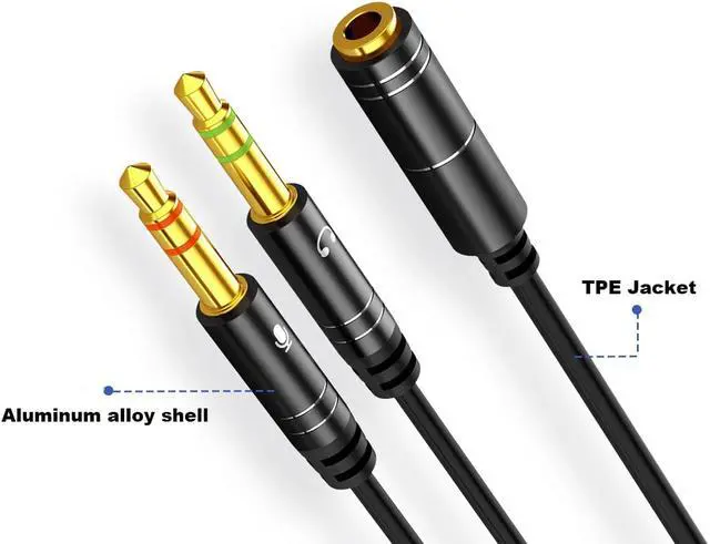 Alt view image 4 of 5 - 3.5mm Headphone Stereo Audio Mic Y Splitter,Dual 3.5 mm  Plug (Audio + Microphone) to 4 Pole Comob Jack Aux Adapter for 4 pin 3.5mm Plug Smartphone Earphone