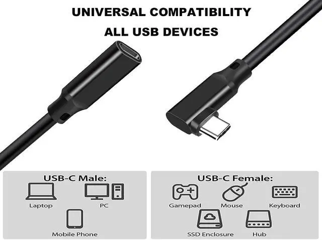 Alt view image 4 of 4 - EnLabs USB10GCMF1M90 USB Type C Male to Female Adapter,USB-C USB 3.1 Type-C  Right & Left Angled 90 Degree Male to Female 3A/10Gbps Extension Cable for Laptop & Tablet & Mobile Phone - 3.3FT,Black
