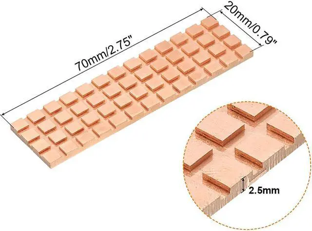 Alt view image 4 of 5 - M.2 SSD Copper Heat Sink with Thermal Conductivity Silicone Pad for NVMe NGFF 2280 M2 Cooler Radiator for Samsung 850 EVO, 860 EVO, 960 EVO, 970 EVO, 950 PRO, 960 PRO, 970 PRO etc -70x20x2.5mm
