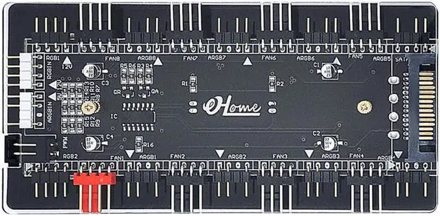 Alt view image 5 of 7 - 12V 4pin to 5V 3Pin ARGB Convertor Controller & 4Pin PWM  2-In-1 Hub 8 Ports,4Pin Fan & Mistic Light Sync Adapter with PMMA Case and Magnetic Standoff for ASUS/MSI LED Strip - SATA Powered
