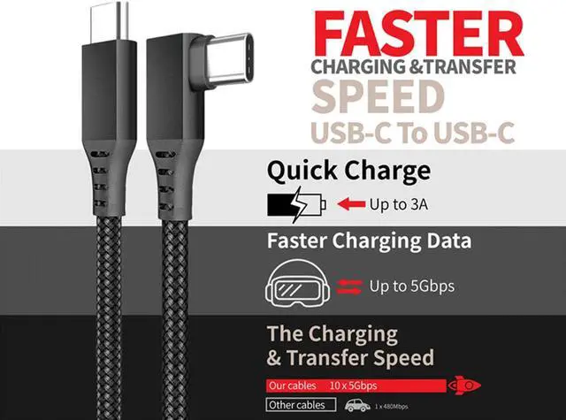 Alt view image 3 of 5 - VR Link Cable Compatible for Oculus Quest 2,USB C to Type C 5Gbps Data Transfer & 3A Safe Charging Cable for Meta Quest 2 VR Headset, Gaming PC, Steam VR - 16FT,Sleeved Black