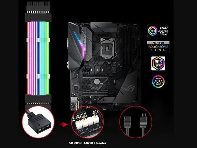 Alt view image 7 of 7 - EN-Labs Motherboard ATX 24 Pins Addressable RGB Power Extension Cable -5V/3Pin ARGB Sync PSU 24-Pin Internal Power Extension Cord -9.84 Inches